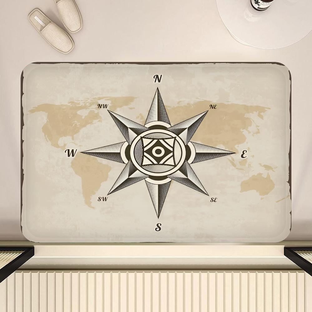 Nautischer Kompass Flur Teppich Waschbar Rutschfest Wohnzimmer Sofa Stühle Bereichsmatte Küche Fußmatte Bereichsteppich