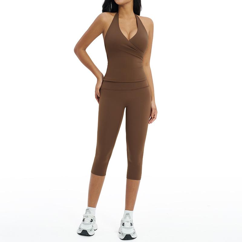 JYL Quick Dry Brushed Yoga Set Hollow Back High Waist Outfit