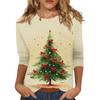 Women's O-Neck 3/4 Sleeve Christmas Print Top