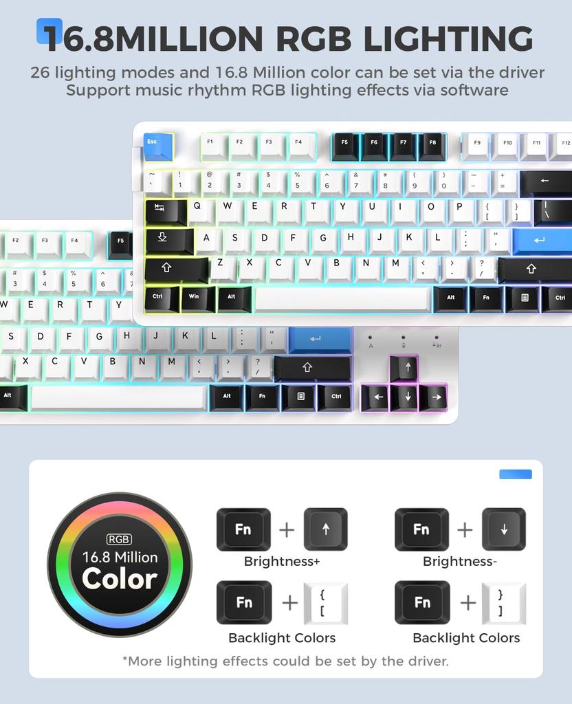 DAREU EK87PRO Mechanical Gaming TKL USB English Gasket Cloud Switches Red Keyboard, Wireless, Tenkeyless, 80% Keyboard, 2.4G Wireless/Bluetooth/Wired