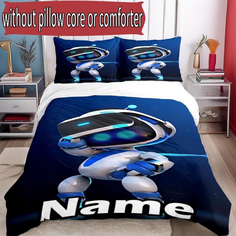 3pcs Duvet Cover Set (1*Duvet Cover + 2*Pillowcase, Without Core), Custom Name Cosmic Bot Crew Pattern Bedding Set, Home Bedroom Decor Gift