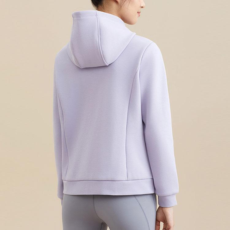 Anta Solid Color Zip-Up Hooded Fleece Jacket Women Jackets Yangxu-Purple 162347718-3