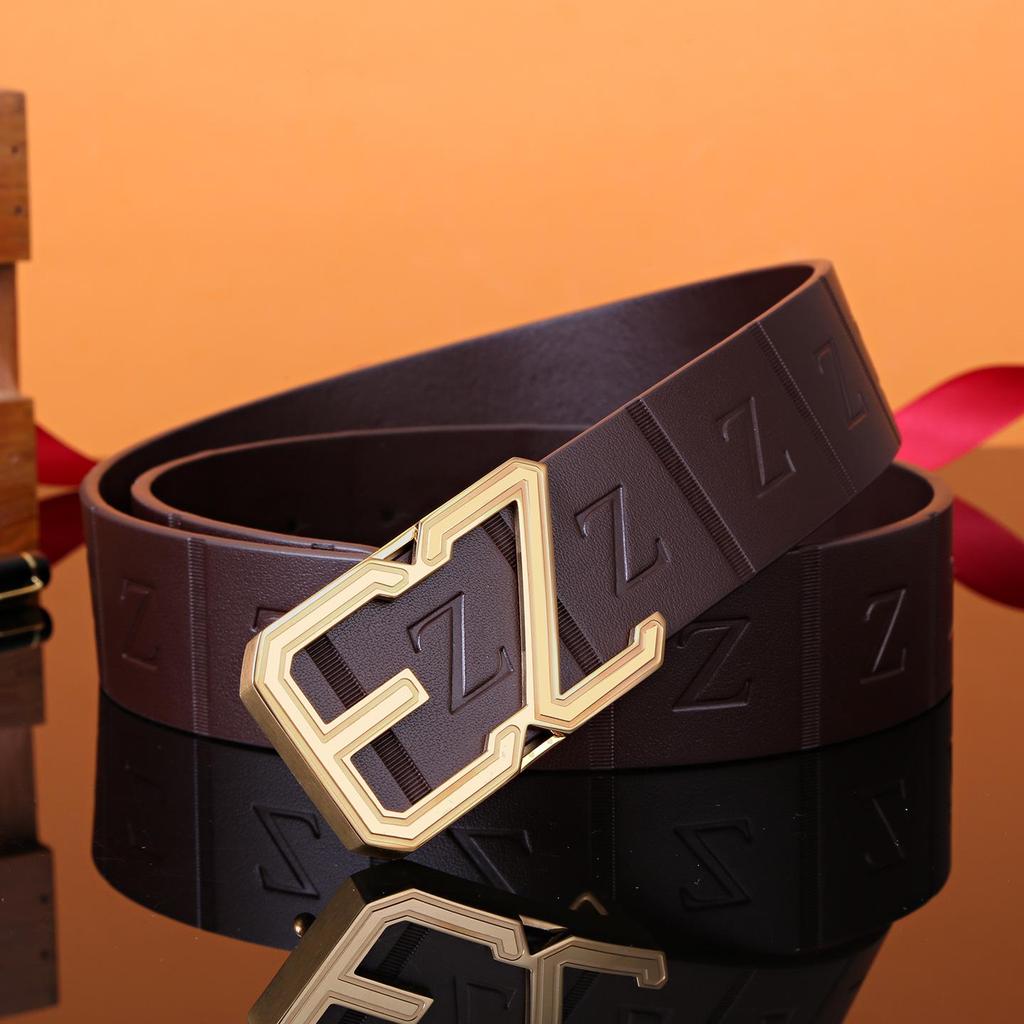 Men's Stainless Steel Z Letter Belt, Genuine Leather, Smooth Buckle, Top Layer Cowhide, Trouser Belt
