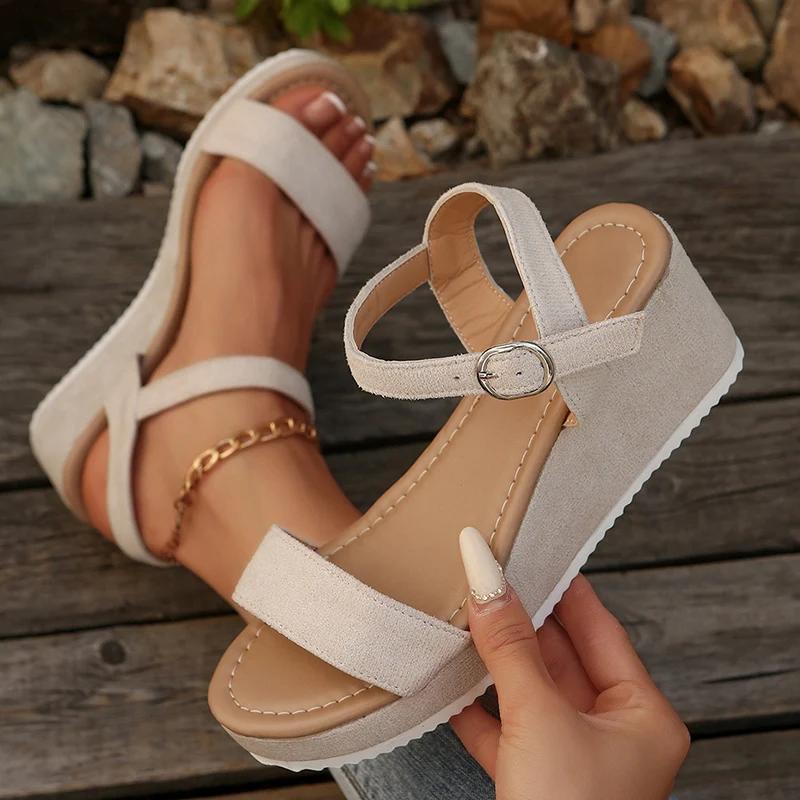 Fashion Ankle Strap Wedge Heel Sandals for Women Summer Fashion Chunky Platform Sandals Woman Plus Size Lightweight Thick Sole Sandalias