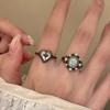Vintage Ethnic Bronze Color Open Finger Ring For Women Relief Devil's Eye Heart-Shaped Blue Zircon Ring Jewelry