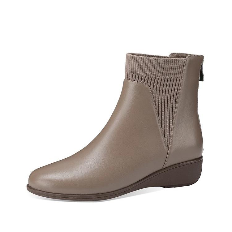 Wedge heel boots children 2025 new autumn and winter comfortable round head Chelsea boots velvet women's boots thick-soled short boots