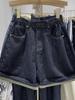Übergröße Koreanischer Stil Hohe Taille Tencel Denim Shorts für Damen – Sommer Leichte A-Linie Weites Bein