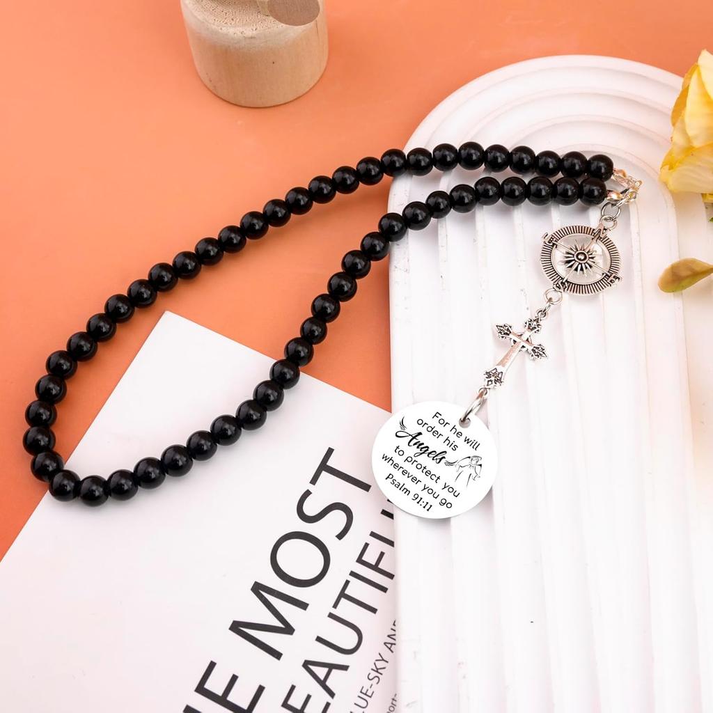 Car Cross Charms Christian Car Accessories Rear View Mirror Hanging Accessories for He Will Order His Angels to Protect You Wherever You Will Go Cars