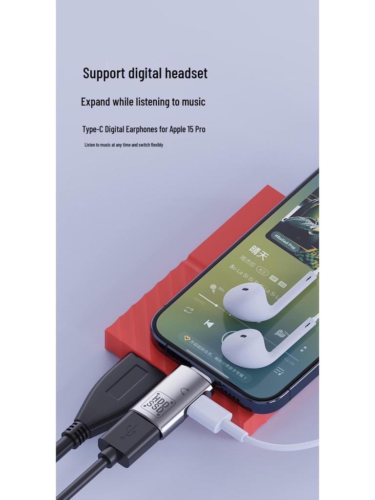 USB-C OTG Adapter for Charging and Earphones, Compatible with Apple 15 & Huawei Android Phones, PD 10W Support.