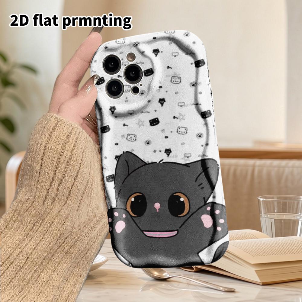 Phone Case: 2D Flat Design Suitable for iPhone 18 17 16 15 14 13 Pro Film Protective Case, Couple Style, Little Black Cat, Christmas and Halloween Gif