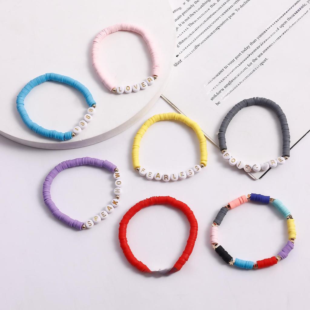 Polymer Clay Bracelet for Taylor Swift Fans: Colorful European & American Style with English Name Personalization