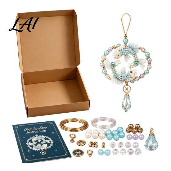 Creative Art Project for Students 12 Zodiac Beaded Ornament DIY Kit Constellation Pendant Making Craft Set Jewelry Assembly Lovers Keychain