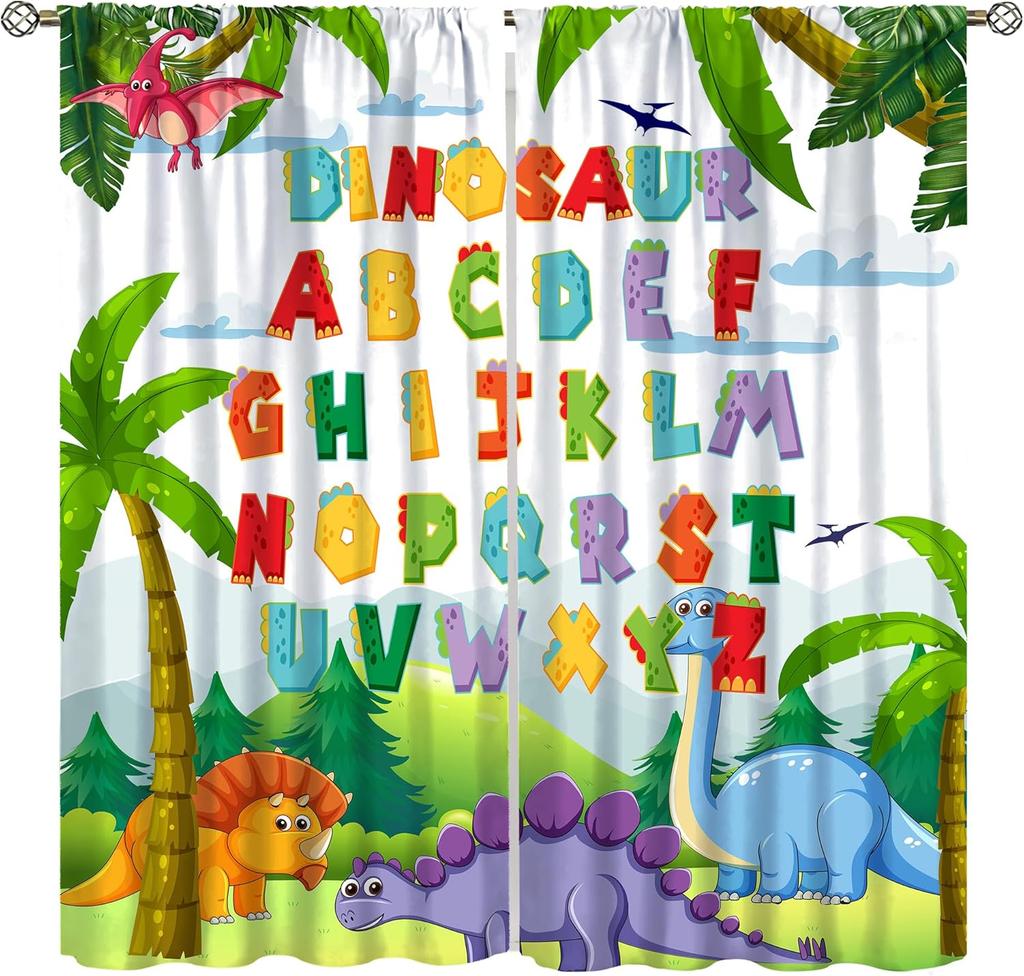 Abc Alphabet Curtains, Cartoon Toddler Colourful Animals Numbers Colours Classroom Learning Windows Treatments Drapes For Kids