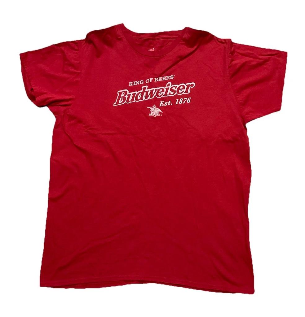 Budweiser King Of Beers 1876 T-Shirt Uomo Taglia XL Rossa Grafica Girocollo Hanes
