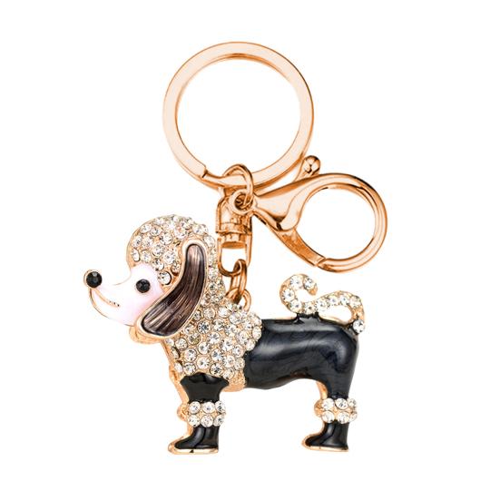 Keychain Pendant 3D Cartoon Poodle Dog Design Sparkling Rhinestones Inlaid Key Chain