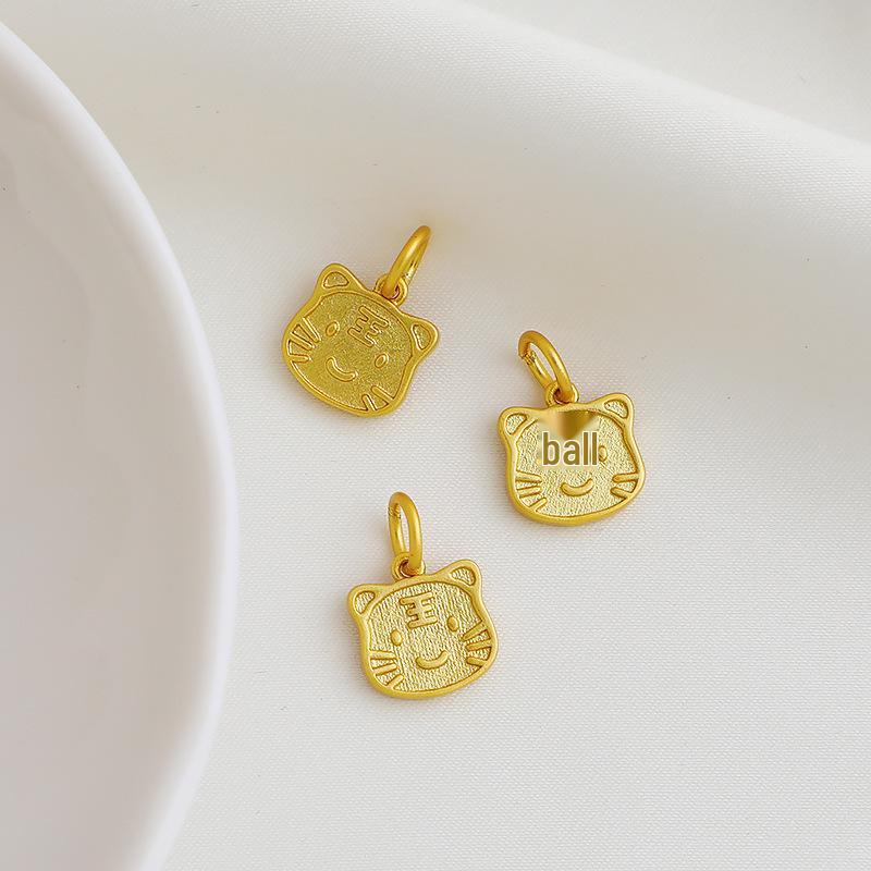 Gold-Plated Double-Sided Zodiac Tiger Pendant for DIY Necklaces and Earrings