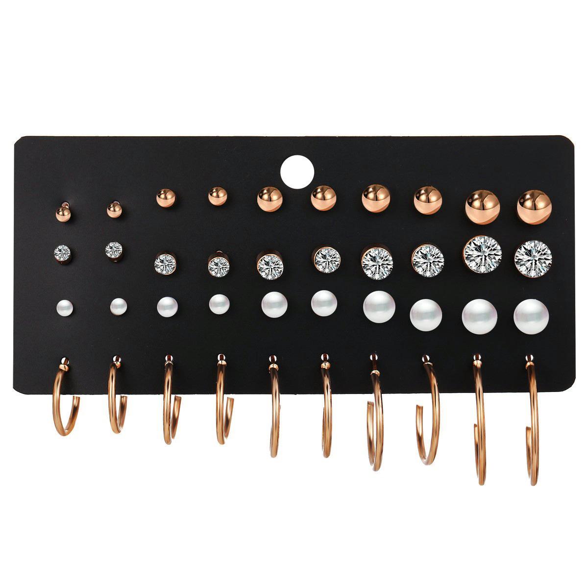 20-30 Pairs Earrings Set Pearl Stud Earrings for Women Geometric Crystal Small Earrings