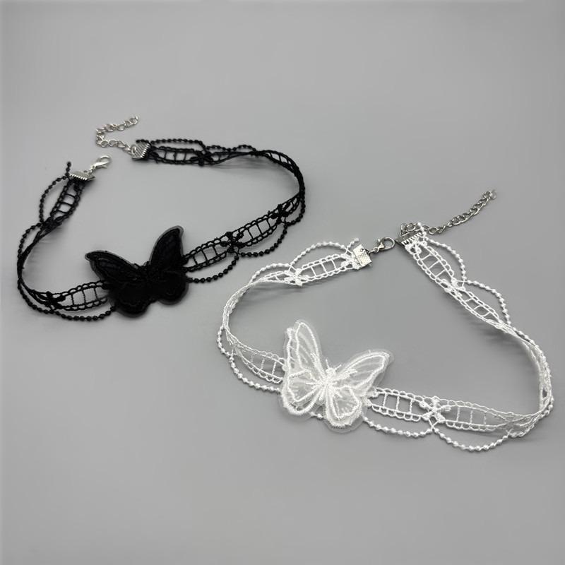 Französisches Süßes Spitze Schmetterling Vielseitiges Schlüsselbein Choker Halskette Für Frauen