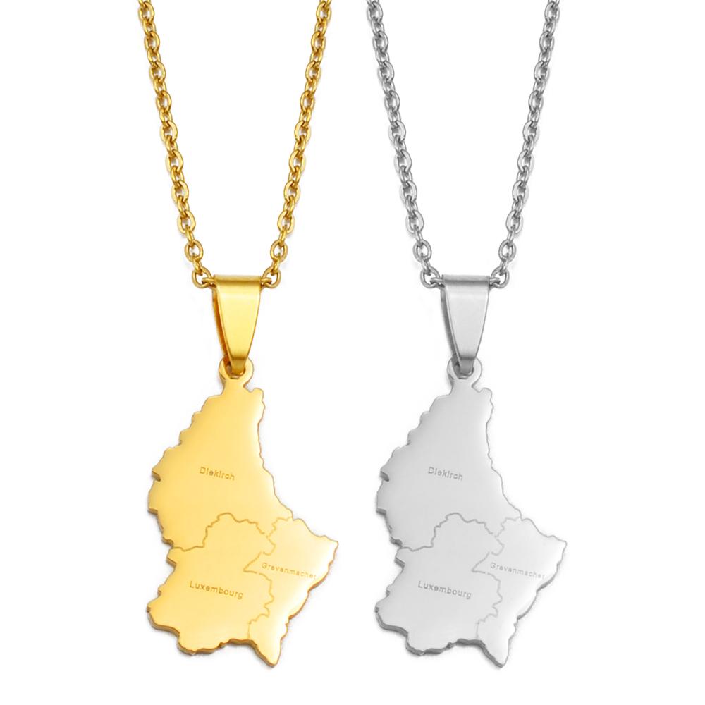 Anniyo Luxembourg Map City Name Pendant Necklaces Letzebuerg of Maps Jewelry #270221