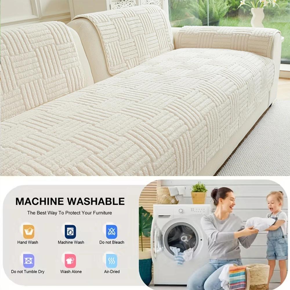 Solid Color Thicken Sofa Towel Winter Plush Striped Sofa Covers Non-slip Couch Slipcovers Sofa Mats for Living Room Home Decor