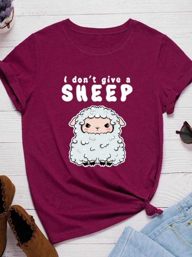 I Don't Give A Sheep Print Women T Shirt Short Sleeve O Neck Loose Women Tshirt Ladies Tee Shirt Tops Clothes Camisetas Mujer