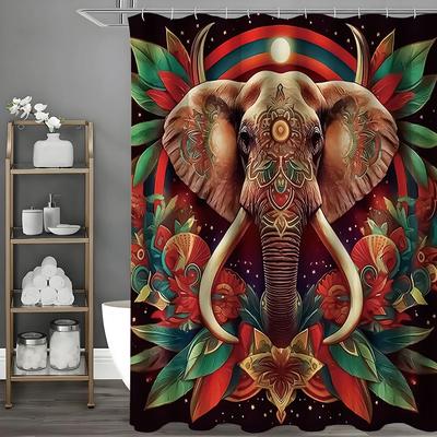 Elephant Flower Shower Curtain, Bathroom Decorative Shower Curtain, Waterproof Shower Curtain with Hooks