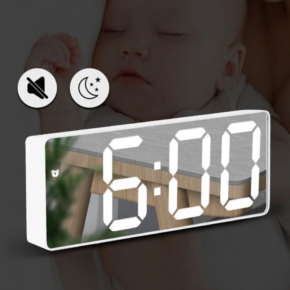 12/24H Display LED Desk Clock Temperature Display Mirror Digital Alarm Clock  Desktop