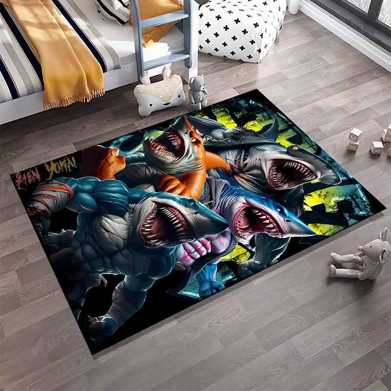Fierce Mutant Sharks Graphic Rug Non-slip Rug Suitable for Living Room and Bedroom Sofas.