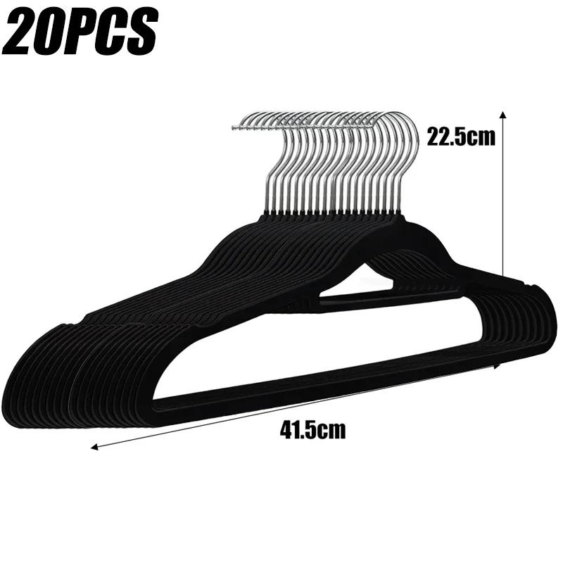 Black Velvet Non-Slip Hangers Shirt Socks Towel Drying Rack Space Saving Jackets Coat Hanger with Tie Organiser Wardrobe Storage