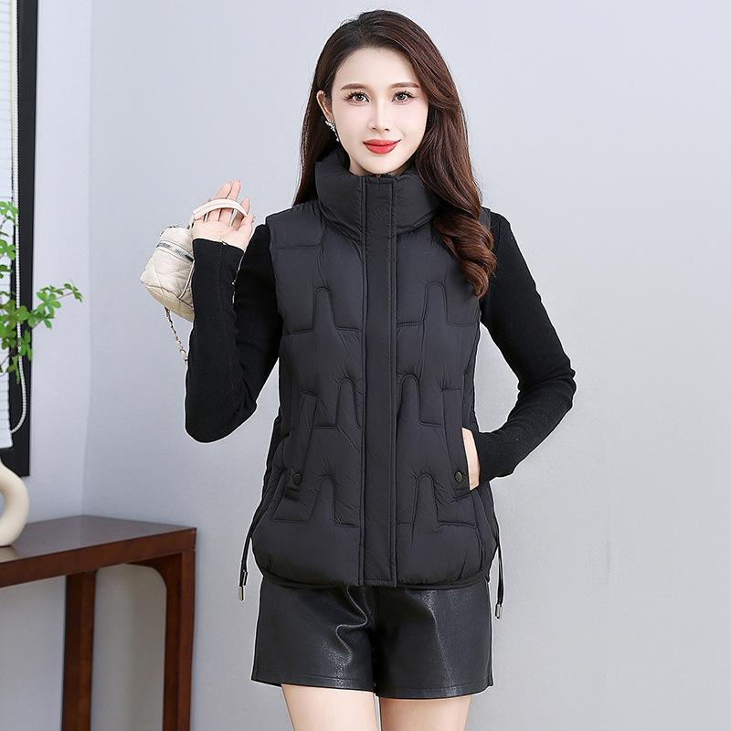 

Зимний новый короткий утолщенный жилет женский универсальный жилет со стойкой, повседневный теплый жилет XXXXL140-77.5 kg чёрный