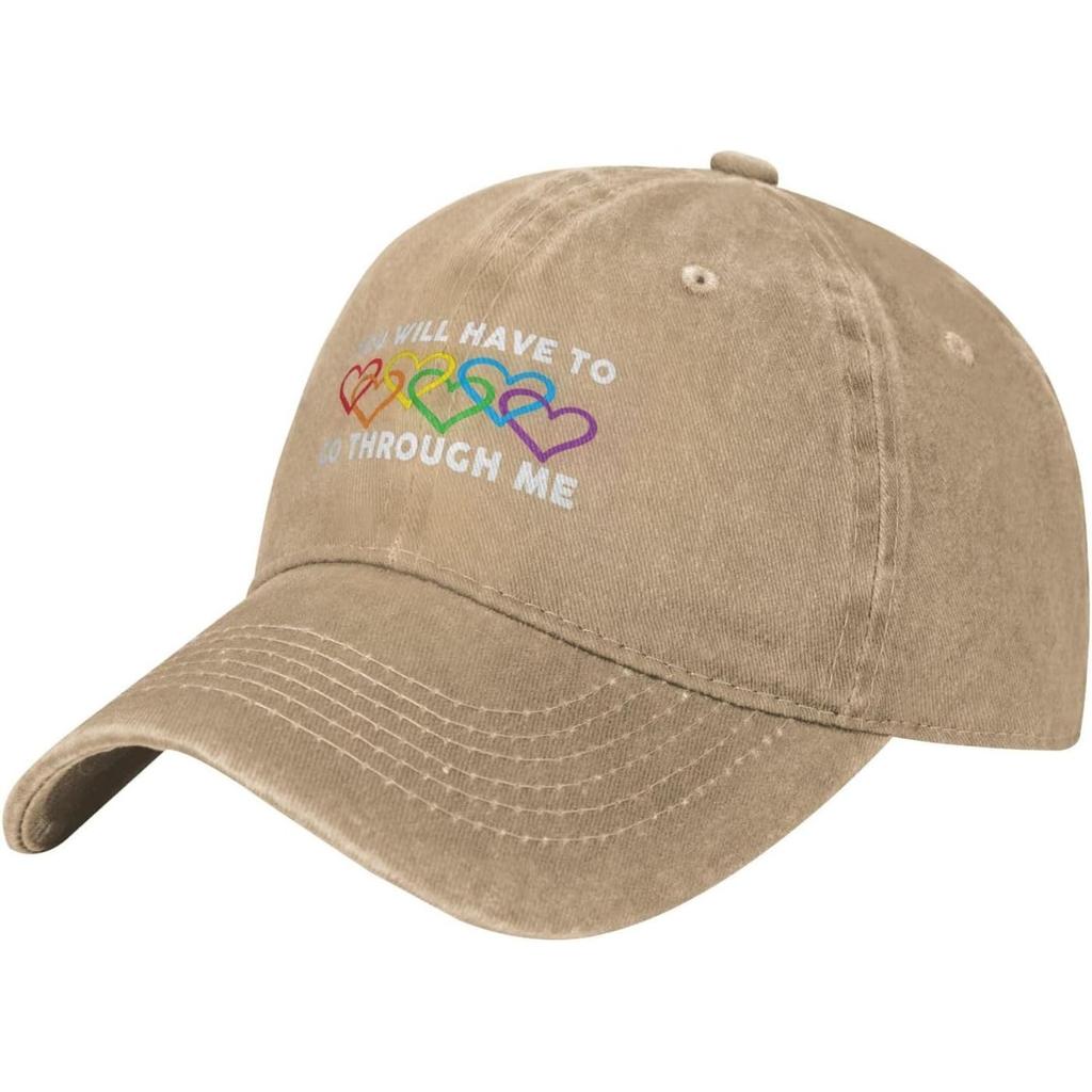 Go Through Me Pride Hearts Washed Cotton Baseball Cap Breathable Adjustable Dad Hat