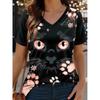Fashion Women's V-Neck Short Sleeve 3D Flower Color Printing V-Neck Flower Short Sleeve