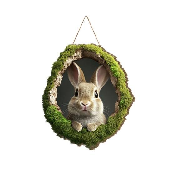 Easter Bunny Sign for Front Door Wooden Farmhouse Indoor Fireplace Window Hanging Wreaths Welcome Banner Decoration for Home Garden Fence