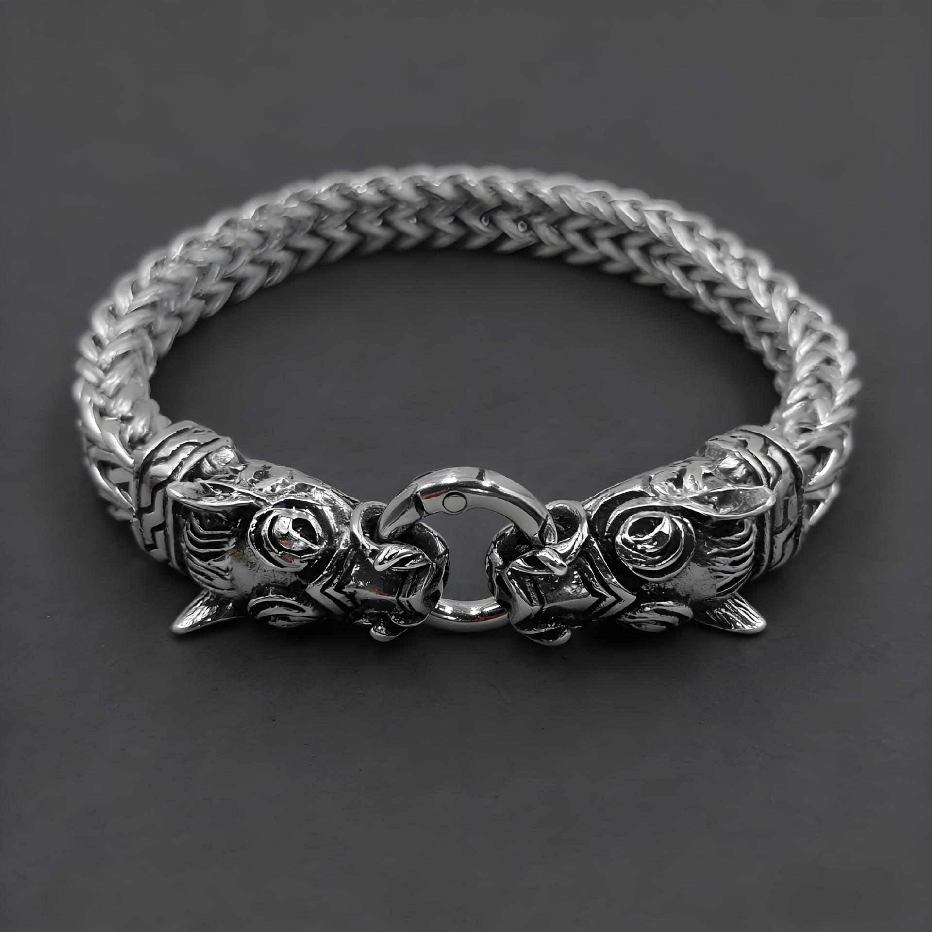 Двойной роскошный браслет со свиной головой из нержавеющей стали Модный мужской