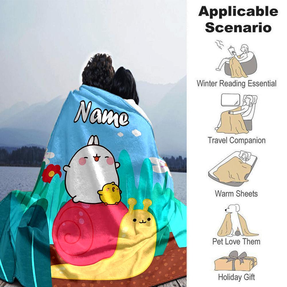 Customiz Name Personality Molang Blanket Soft &Warm Sofa Office Bed Travel Lunch Break Blanket, Gift Suitable All Seasons