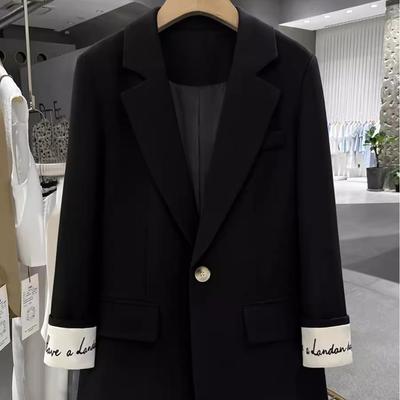 Damen Schwarz Hochwertiger Minimalistischer Bestickter Blazer - 2025 Frühling/Herbst Street Style Mode