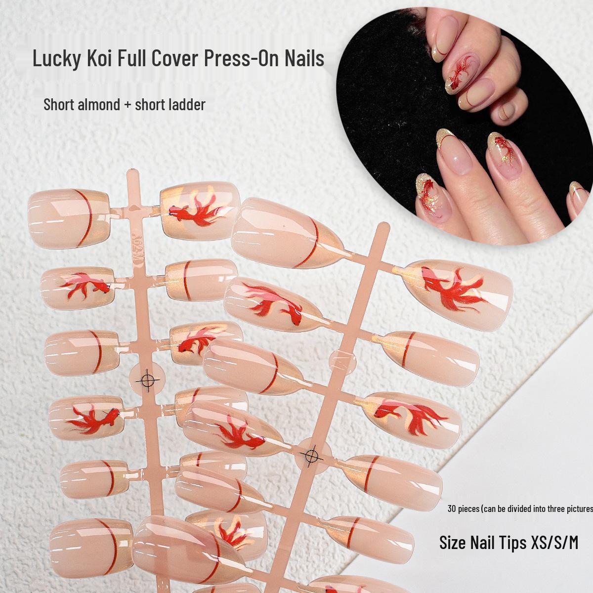 

Lucky Koi Red Cat Eye Simple French Wearable Nails - Handmade, Pre-sized