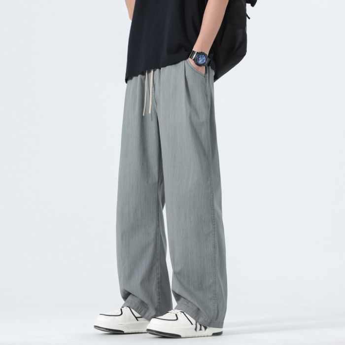 American Solid Color Simple Trendy Brand Scimitar Casual Pants Men's Summer Thin Loose Wide Leg Drape Versatile Long Pants