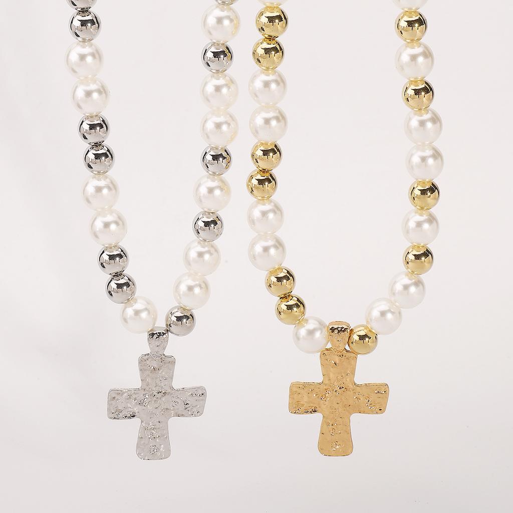 New Arrival Pearl Cross Patchwork Necklace Personalized Niche Design Clavicle Chain