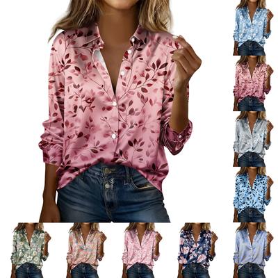 Women's Shirt Blouse Print Button Long Sleeve Casual Basic Shirt Collar Regular Top