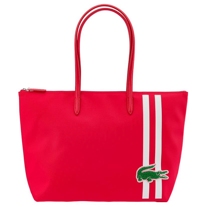 Lacoste Crocodile Stripe Logo Fashion Print PVC Tote Bag Women tote bags Red White NF3856SJ-125958 Red with White Stripes,Medium
