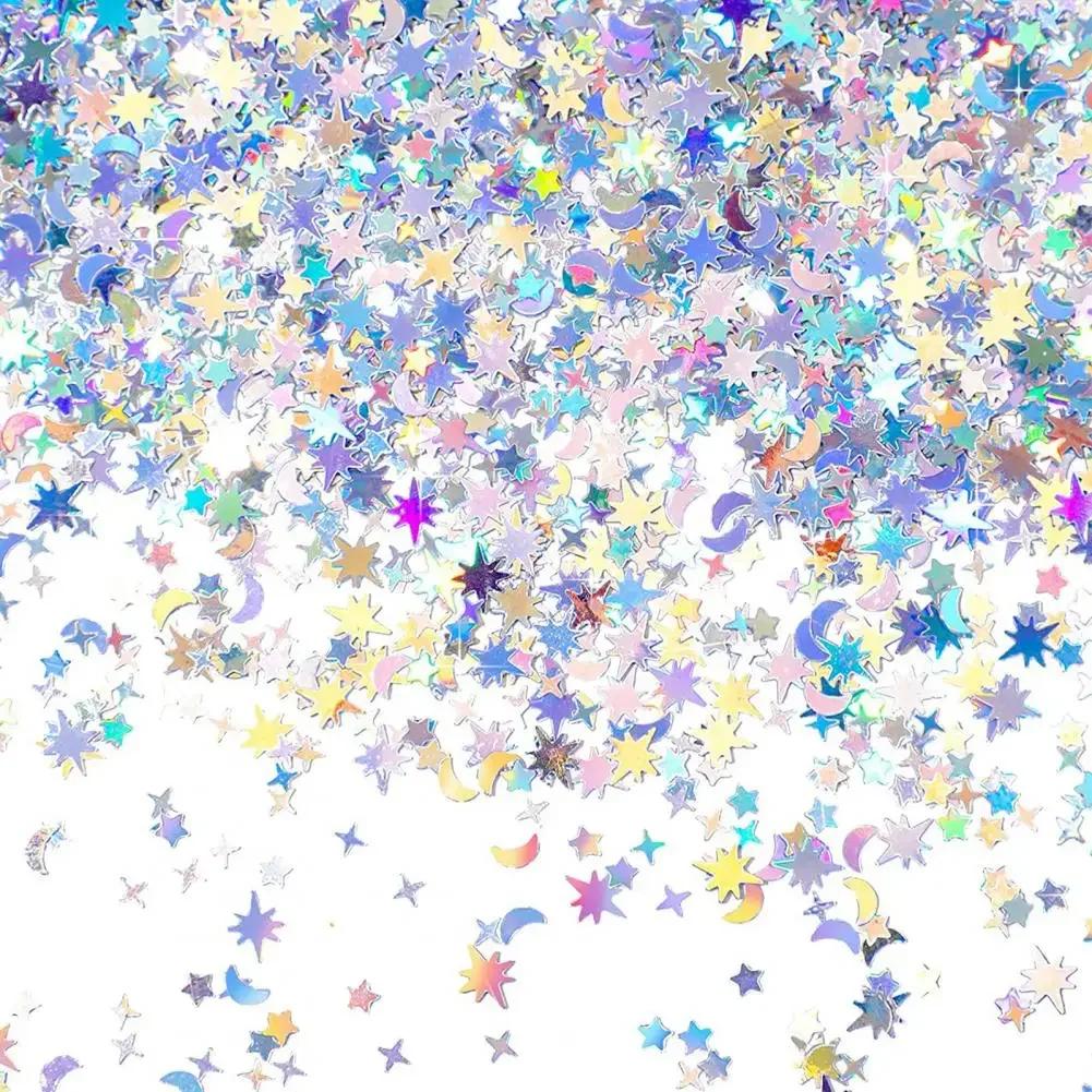 10mm 15G/bag Confetti Moon Star Silver Gold Party Plastic Birthday Wedding Party Confetti for Party Decorations Supplies серебряный