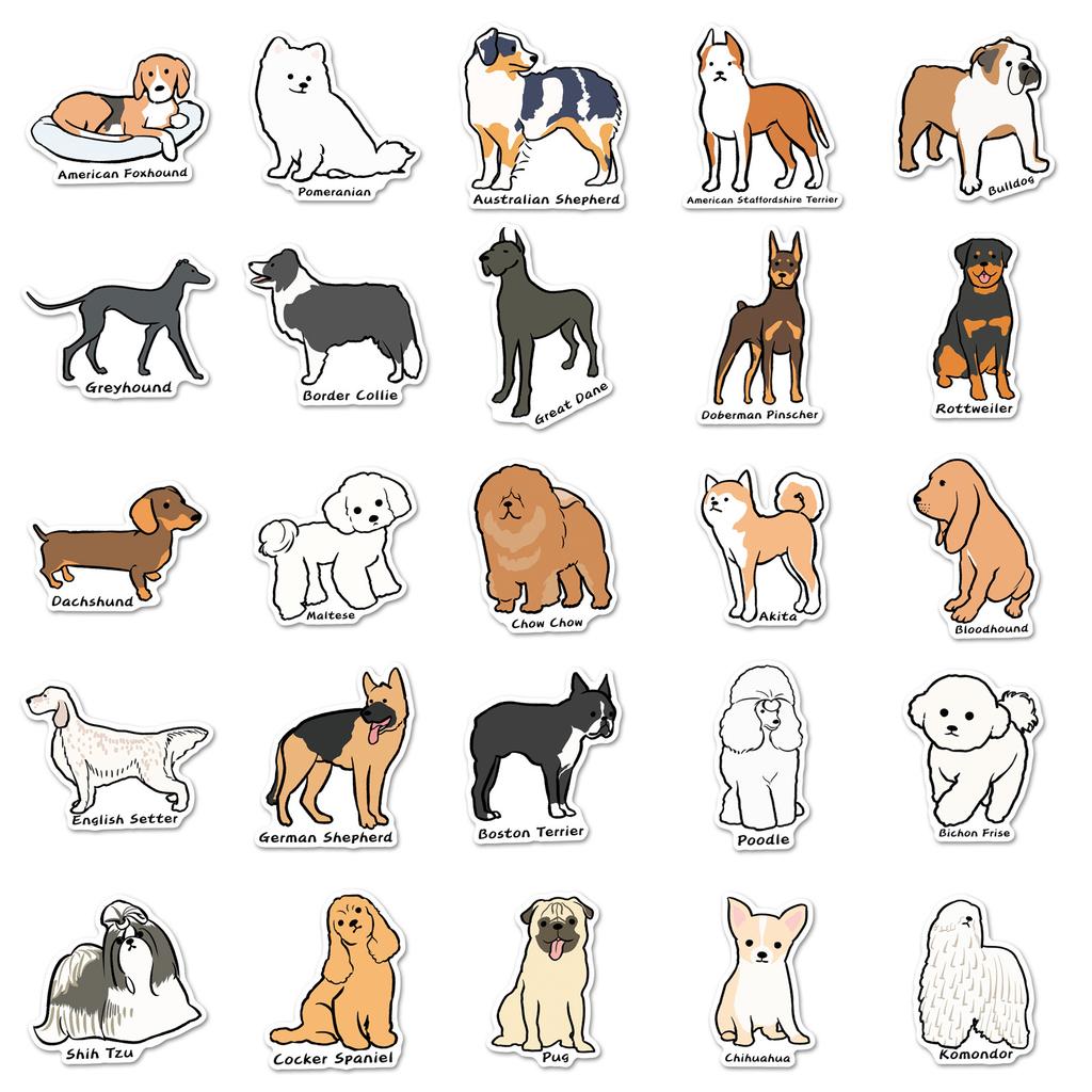 50Pcs Dog Illustrated Handbook Graffiti Stickers Hand-Drawn Dogs Cartoon Decal Diy Luggage Phone Guitar Scrapbook Kid Toys