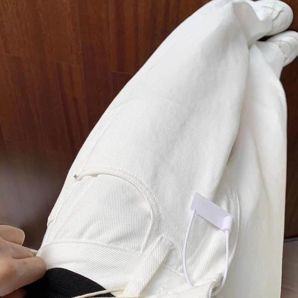 Jeans d'été blancs taille haute pour femmes - Grande taille, Coupe ample large, Longueur jusqu'au sol, Coupe droite amincissante