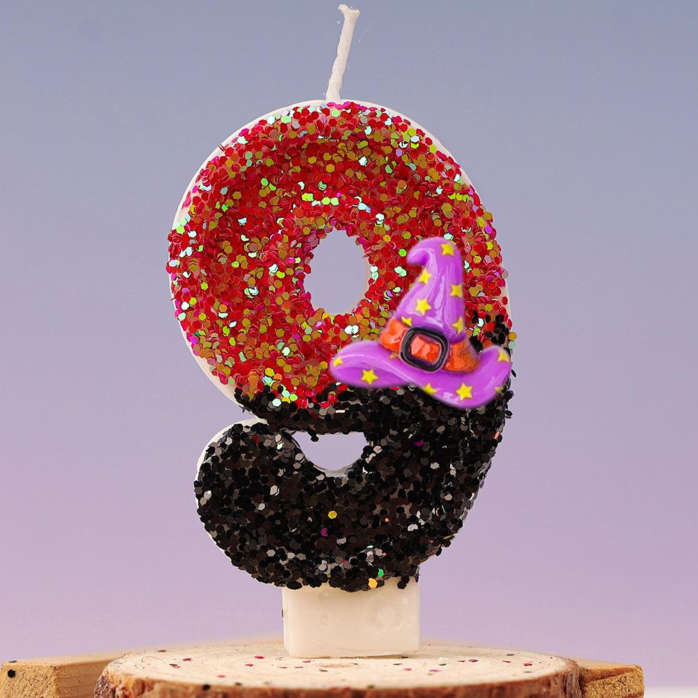 Halloween Birthday Candles for Halloween Theme Party Decor Black Hat Glitter Birthday Number Candle for Kids