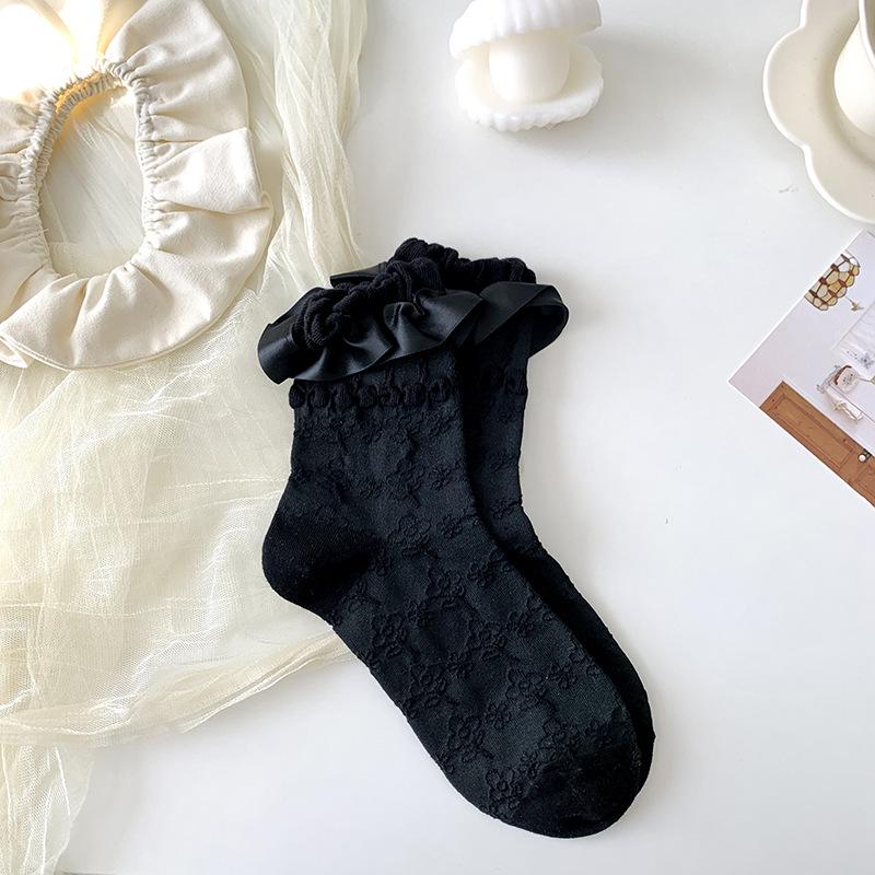 

Женские белые хлопковые носки до середины икры с кружевом в стиле Лолита-принцесса для лета, идеально подходят к маленьким кожаным туфлям One Size