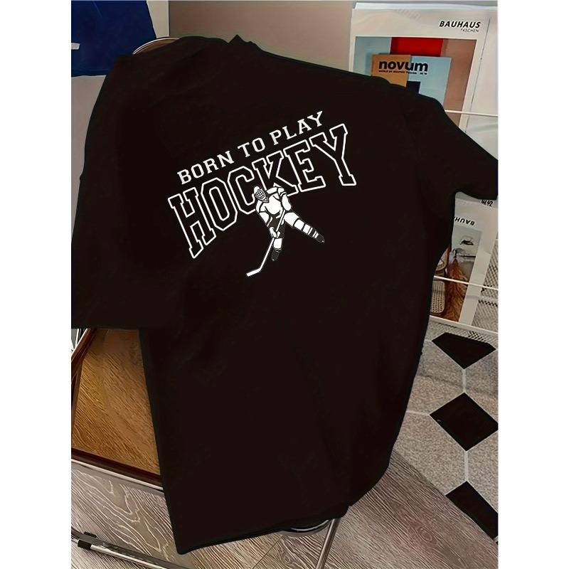 Европейские размеры Детская футболка с графическим принтом для мальчиков - Хоккейная - Красная с надписью и принтом клюшки для хоккея - Мягкая дышащая футболка для хоккеистов 98cm