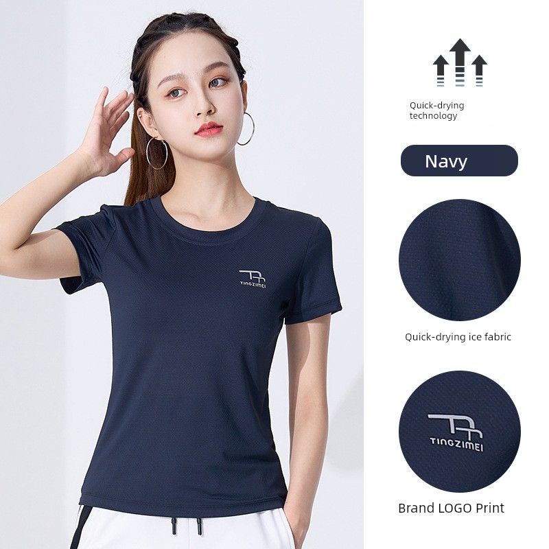 

Летняя одежда для квадратных танцев Новое поступление Спортивная быстросохнущая футболка с ледяным поддоном Топы для бега на открытом воздухе Йога Фитнес Tingzimei Navy blue ice T-shirt M(80-90)