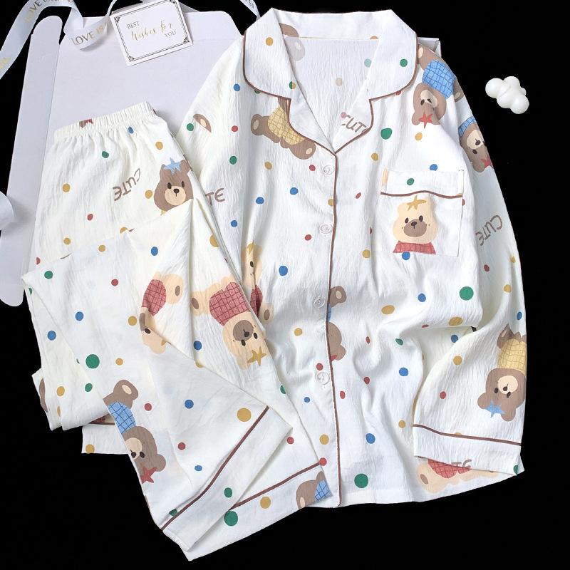 Sweet Wind Cute Cartoon Cloud Cotton Pajamas Women'S Autumn Long-Sleeved Suit Casual Versatile Home Clothes