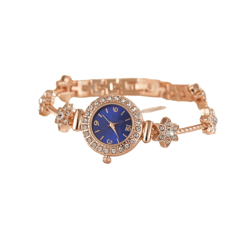 Round Dial Rhinestone Quartz Watch Leaf Design Rhinestone Watch Women Quartz Watch Daily Use синий